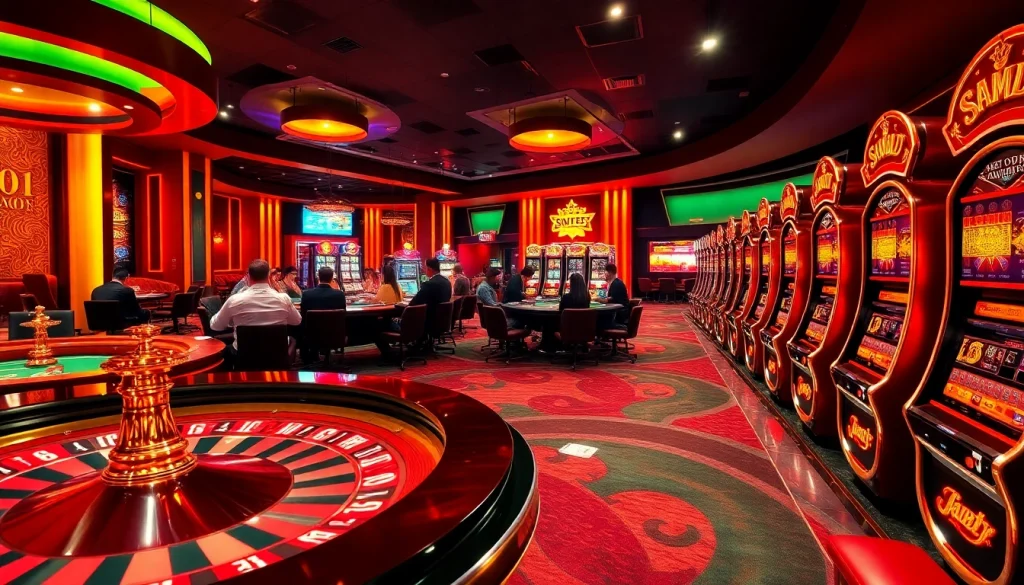 Experience the excitement of betting at a SHBET COM casino, featuring players at tables with chips and cards.