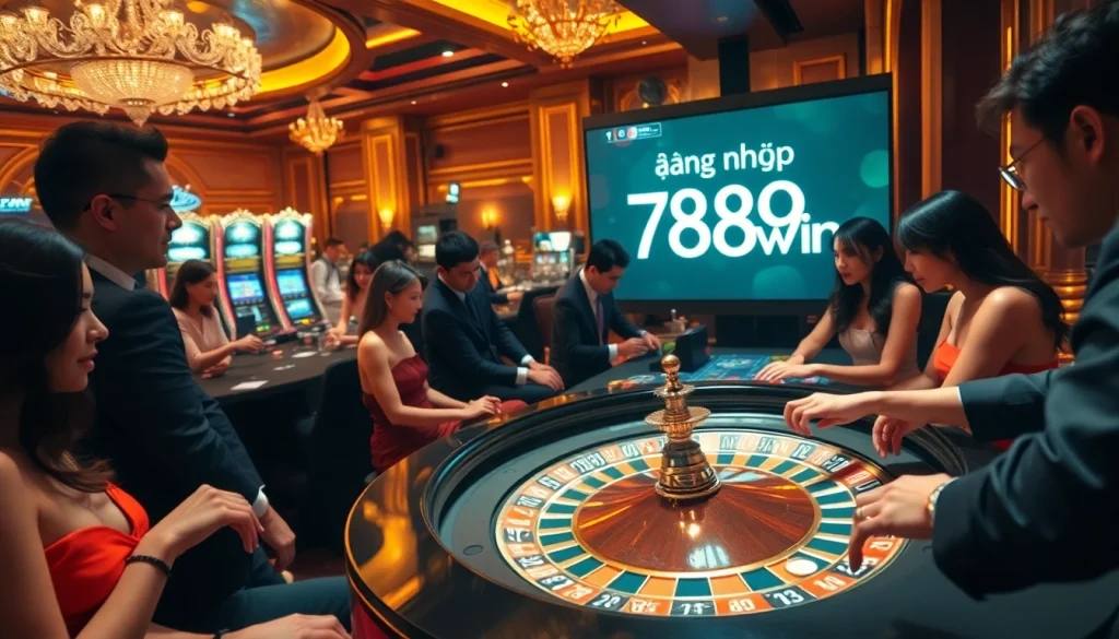 Engaged players at the roulette table, showcasing the thrill of đăng nhập 789win and high-stakes gameplay in a luxurious casino.