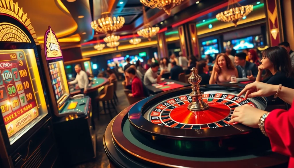 Exciting casino scene depicting players at a roulette table while enjoying the thrill of gambling at https://af88.mba/.