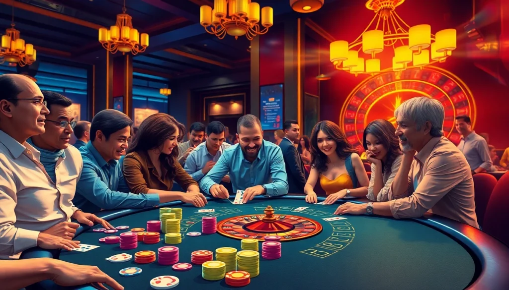 Exciting casino scene at https://rr88.shopping/, featuring a poker table with vibrant chips and engaged players.