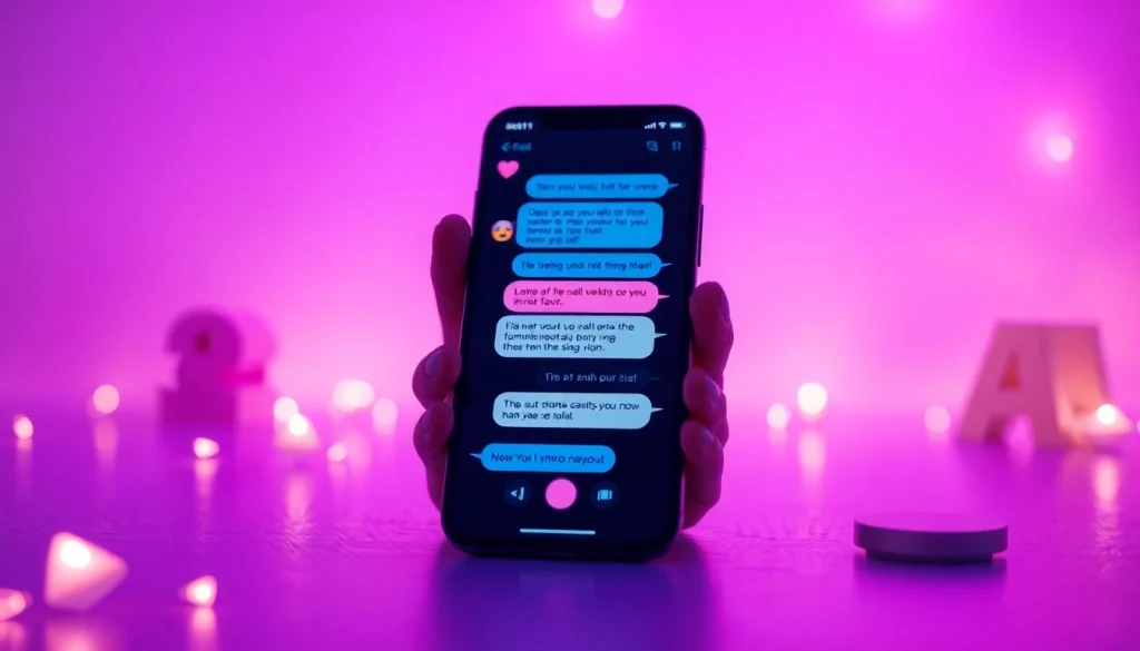 AI sexting chat interface showcasing flirtatious conversations with cozy, romantic vibes.